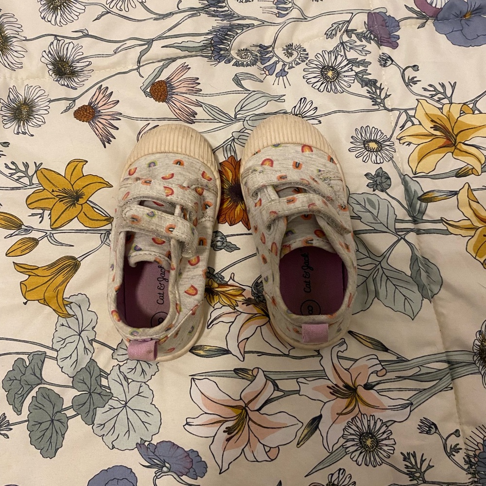 Children's Canvas Rainbow Print Sneakers - White/Pink